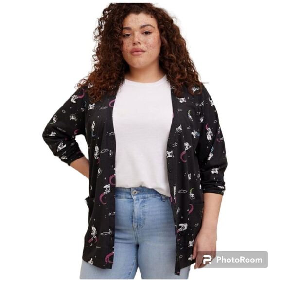 2X 18W 20W Torrid Black Powerpuff Girls Jersey Knit Cardigan Sweater Bubbles - Picture 1 of 8